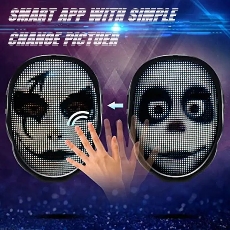 Bluetooth APP Control Smart LED Face Masks Programmable Change Face DIY Photoes For Party Display LED Light Mask For Halloween